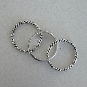 Silver Twisted Band Rings Set